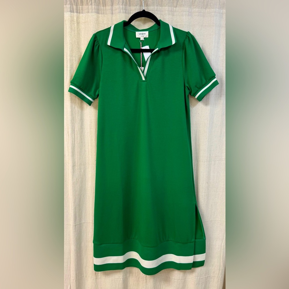 Umgee Vibrant Green Midi Dress with White Details